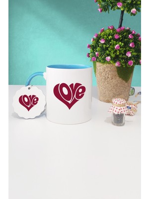 Hedizu Love Kalp Sevgiliye Hediye Mavi Kupa Bardak Anahtarlık