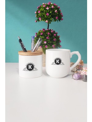 Hedizu K Harfli Oval Kupa Bardak Kalemlik