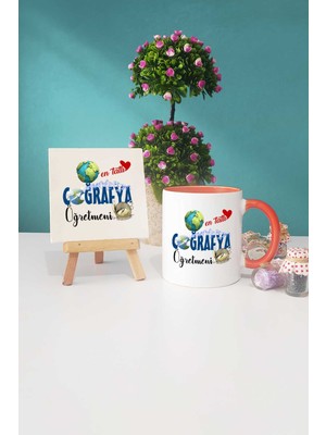 Hedizu En Tatlı Coğrafya Öğretmeni Turuncu Kupa Bardak Dekoratif Taş