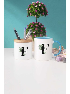 Hedizu Botanik F Harfli Mavi Kupa Bardak Kalemlik