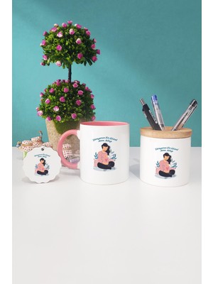 Hedizu Hamile Anne Adayı Pembe Kupa Bardak Kalemlik Anahtarlık