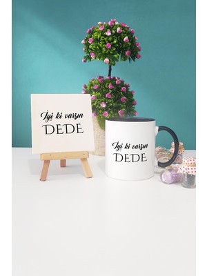 Hedizu Iyi Ki Varsın Dede Dedeye Hediye Siyah Kupa Bardak Dekoratif Taş