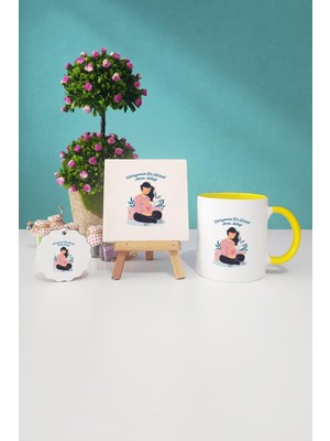 Hedizu Hamile Anne Adayı Sarı Kupa Bardak Dekoratif Taş Anahtarlık