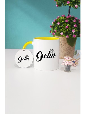 Hedizu Gelin Hediye Sarı Kupa Bardak Anahtarlık