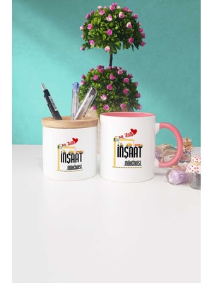 Hedizu En Tatlı Inşaat Mühendisi Hediye Pembe Kupa Bardak Kalemlik