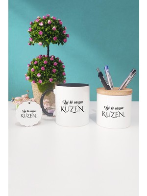 Hedizu Iyi Ki Varsın Kuzen Kuzene Hediye Siyah Kupa Bardak Kalemlik Anahtarlık