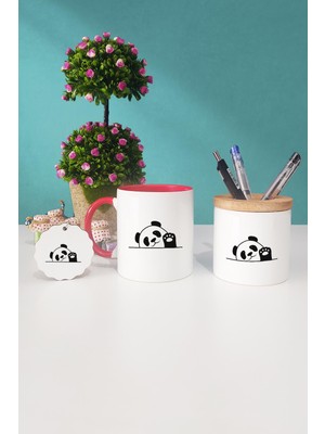 Hedizu Merhaba Panda Kırmızı Kupa Bardak Kalemlik Anahtarlık