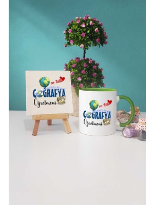 Hedizu En Tatlı Coğrafya Öğretmeni Yeşil Kupa Bardak Dekoratif Taş