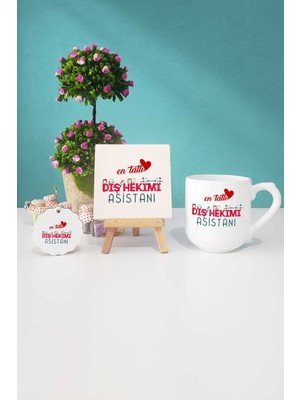 Hedizu En Tatlı Diş Hekimi Asistanı Oval Kupa Bardak Dekoratif Taş Anahtarlık