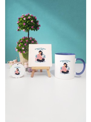 Hedizu Hamile Anne Adayı Lacivert Kupa Bardak Dekoratif Taş Anahtarlık