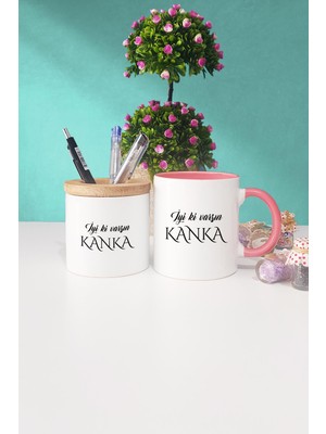 Hedizu Iyi Ki Varsın Kanka Kankaya Hediye Pembe Kupa Bardak Kalemlik