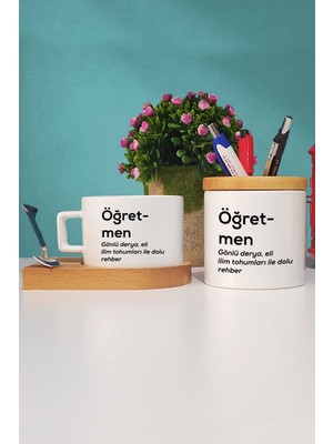 Hedizu Öğretmenler Günü Hediyesi Ahşap Altlıklı Fincan ve Kalemlik