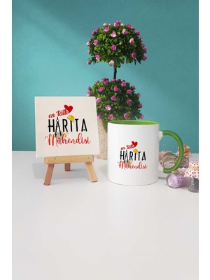 Hedizu En Tatlı Harita Mühendisi Yeşil Kupa Bardak Dekoratif Taş