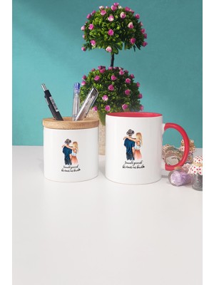 Hedizu Sevgiliye Hediye Kırmızı Kupa Bardak Kalemlik