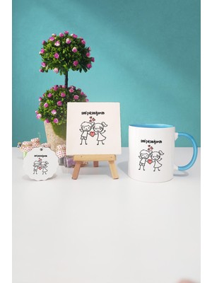 Hedizu Seni Seviyorum Mavi Kupa Bardak Dekoratif Taş Anahtarlık