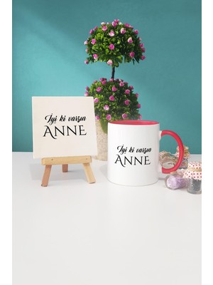 Hedizu Iyi Ki Varsın Anne Anneye Hediye Kırmızı Kupa Bardak Dekoratif Taş