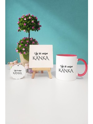 Hedizu Iyi Ki Varsın Kanka Kankaya Hediye Kırmızı Kupa Bardak Dekoratif Taş Anahtarlık
