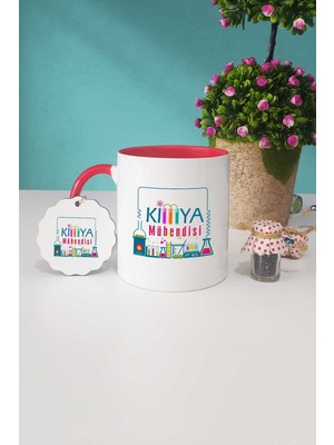 Hedizu Kimya Mühendisi Hediye Kırmızı Kupa Bardak Anahtarlık