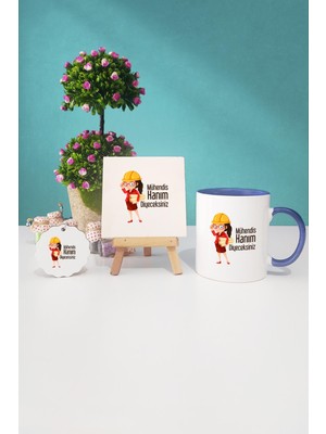 Hedizu Mühendise Hediye Mühendis Hanım Lacivert Kupa Bardak Dekoratif Taş Anahtarlık