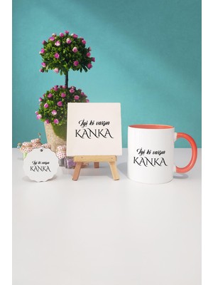 Hedizu Iyi Ki Varsın Kanka Kankaya Hediye Turuncu Kupa Bardak Dekoratif Taş Anahtarlık