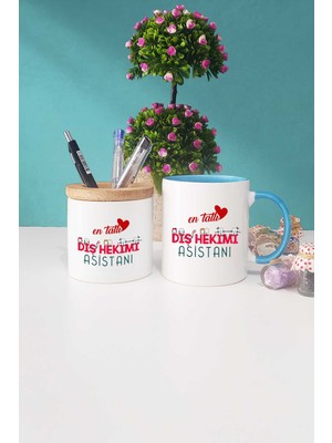 Hedizu En Tatlı Diş Hekimi Asistanı Mavi Kupa Bardak Kalemlik