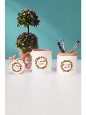 Hedizu Mutlu Seneler Yılbaşı Hediyesi Turuncu Kupa Bardak Kalemlik Anahtarlık