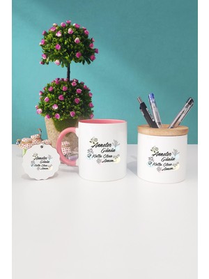 Hedizu Anneler Günü Hediyesi Pembe Kupa Bardak Kalemlik Anahtarlık