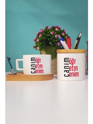 Hedizu Öğretmene Hediye Canım Öğretmenim Ahşap Altlıklı Fincan ve Kalemlik
