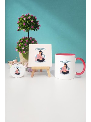 Hedizu Hamile Anne Adayı Kırmızı Kupa Bardak Dekoratif Taş Anahtarlık