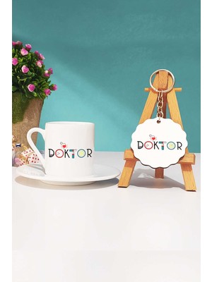 Hedizu Doktor Hediye Türk Kahvesi Fincanı Beyaz ve Anahtarlık