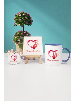 Hedizu Varlığım Varlığına Annem Lacivert Kupa Bardak Dekoratif Taş Anahtarlık