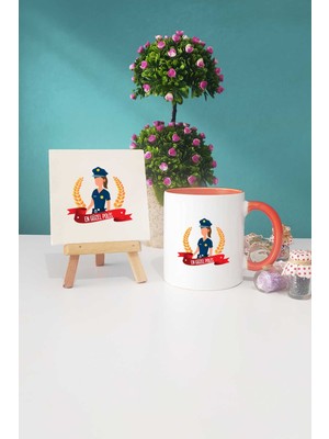 Hedizu Kadın Polise Hediye Turuncu Kupa Bardak Dekoratif Taş