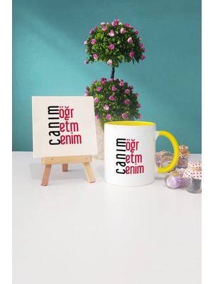 Hedizu Öğretmene Hediye Canım Öğretmenim Sarı Kupa Bardak Dekoratif Taş