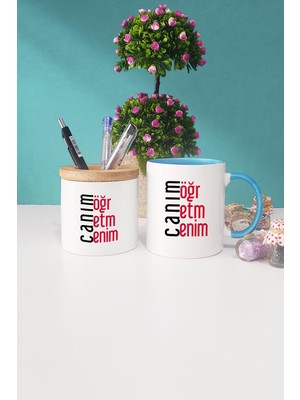 Hedizu Öğretmene Hediye Canım Öğretmenim Mavi Kupa Bardak Kalemlik