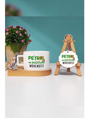 Hedizu Petrol ve Doğalgaz Mühendisi Ahşap Altlıklı Fincan ve Anahtarlık