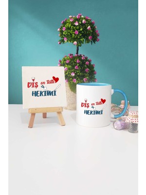 Hedizu En Tatlı Diş Hekimi Mavi Kupa Bardak Dekoratif Taş