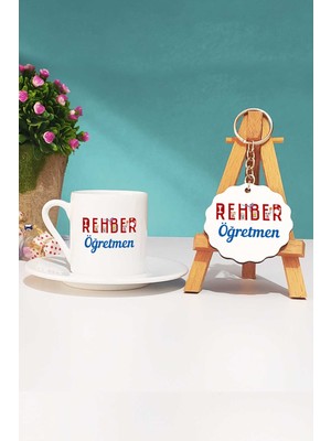 Hedizu Rehber Öğretmeni Hediye Türk Kahvesi Fincanı Beyaz ve Anahtarlık