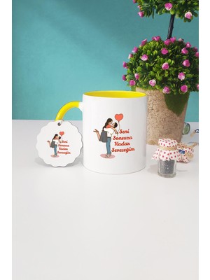 Hedizu Sonsuza Kadar Seveceğim Sevgiliye Hediye Sarı Kupa Bardak Anahtarlık