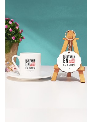 Hedizu Kız Kardeşe Hediye Türk Kahvesi Fincanı Beyaz ve Anahtarlık