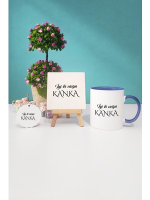 Hedizu Iyi Ki Varsın Kanka Kankaya Hediye Lacivert Kupa Bardak Dekoratif Taş Anahtarlık