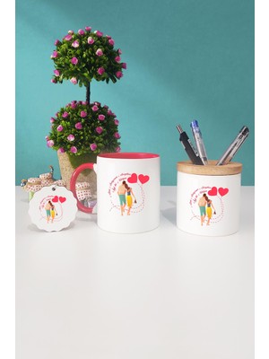 Hedizu  Sevgiliye Hediye Sevgililer Günü Hediyesi Kırmızı Kupa Bardak Kalemlik Anahtarlık