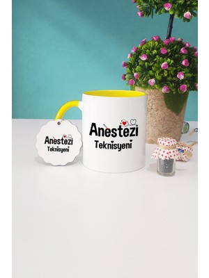Hedizu Anestezi Teknisyeni Hediye Sarı Kupa Bardak Anahtarlık
