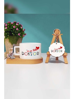 Hedizu En Tatlı Doktor Ahşap Altlıklı Fincan ve Anahtarlık
