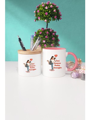 Hedizu Sonsuza Kadar Seveceğim Sevgiliye Hediye Pembe Kupa Bardak Kalemlik