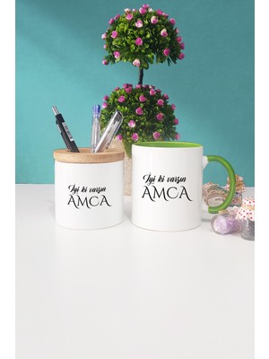 Hedizu  Iyi Ki Varsın Amca Amcaya Hediye Yeşil Kupa Bardak Kalemlik