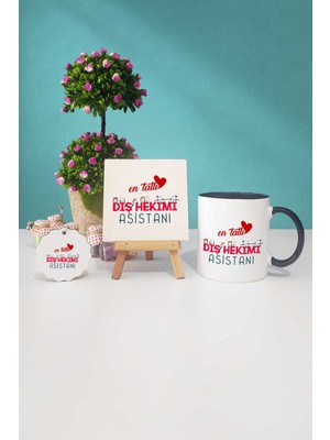 Hedizu En Tatlı Diş Hekimi Asistanı Siyah Kupa Bardak Dekoratif Taş Anahtarlık