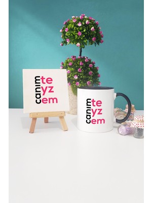 Hedizu Teyzeye Hediye Canım Teyzem Siyah Kupa Bardak Dekoratif Taş