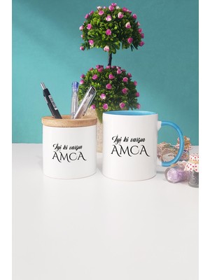 Hedizu  Iyi Ki Varsın Amca Amcaya Hediye Mavi Kupa Bardak Kalemlik