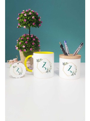 Hedizu Çiçekli Z Harfli Sarı Kupa Bardak Kalemlik Anahtarlık