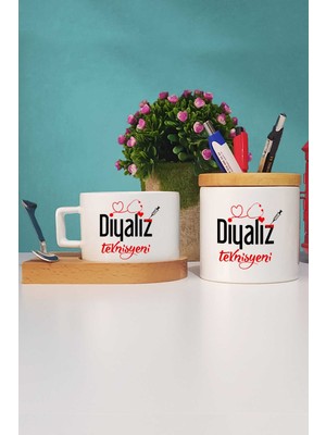 Hedizu Diyaliz Teknisyeni Ahşap Altlıklı Fincan ve Kalemlik